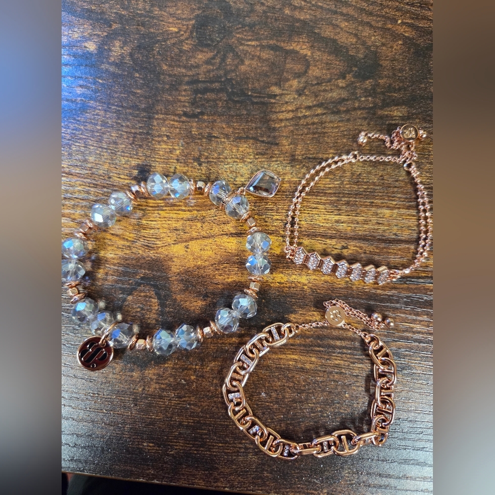 Rose Gold Plated Pave Beaded Bracelet Trio